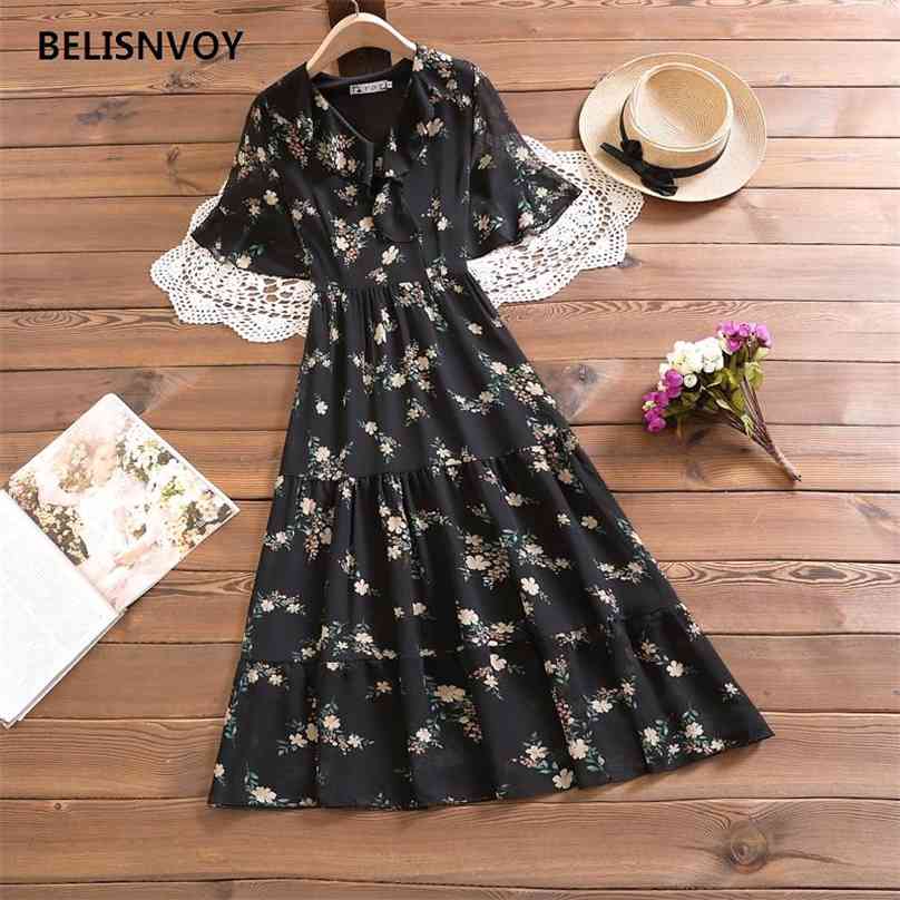 Summer Floral Printed Chiffon Long Sundress Elegant Women Flared Short Sleeve Party Vestidos V-neck Ruffles Beach Dress Tunics 210520, Black
Summer Floral Printed Chiffon Long Sundress Elegant Women Flared Short Sleeve Party Vestidos V-neck Ruffles Beach Dress Tunics 210520, Black