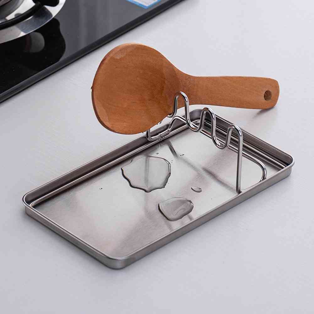 Stainless Steel Pot Lid Shelf Pan Cover Lid Rack Spoon Stands With Drain Tray Kitchen Truner Spoon Drain Organizer Rack
