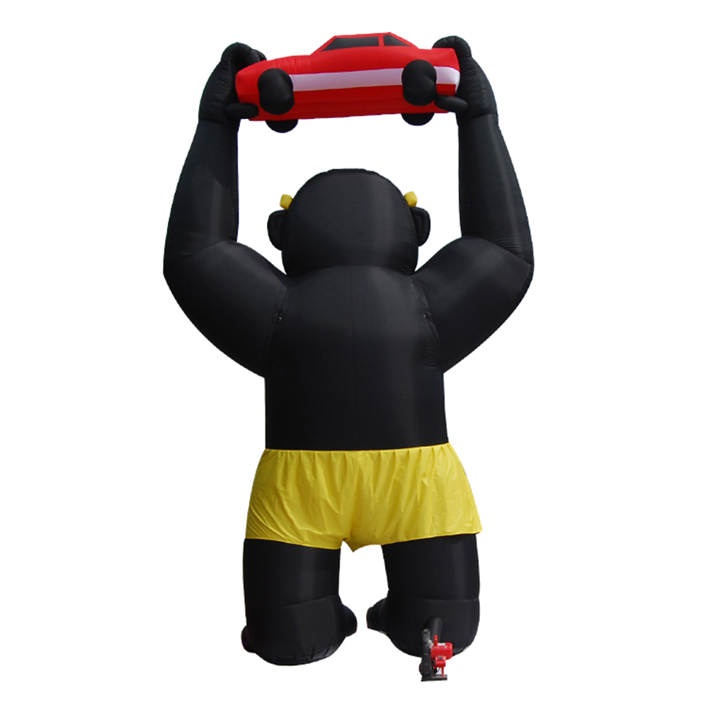Promotional Customized Outdoor Giant Activity black Inflatable Kingkong Gorilla chimpanzee animal model with holding car For advertising