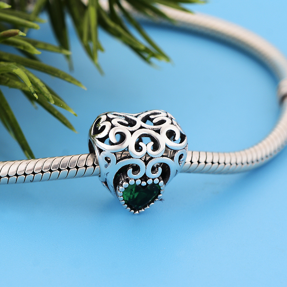 Fit Original Pandora Charm Bracelet Authentic 925 Silver Openwork Green Clear Birth Stone May April Bead For Making Women Berloque DIY