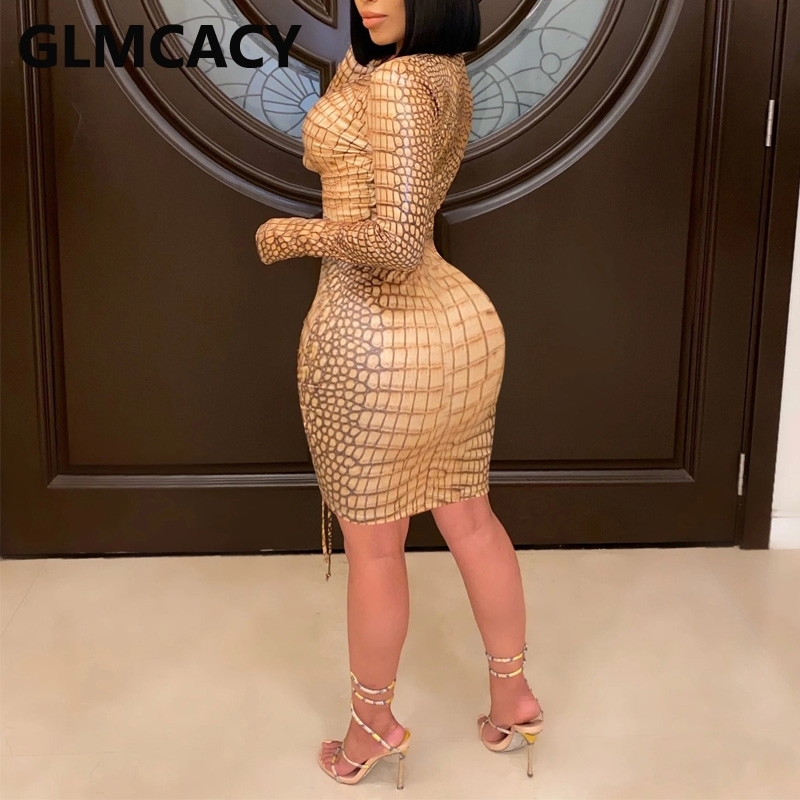 Women Long Sleeve V Neck Bodycon Dress Sexy Club Party Dresses 210702