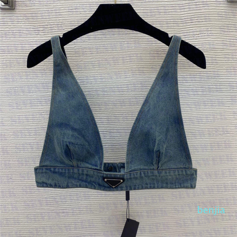 Womens Designers T Shirts Underwear With Metal Triangle Badge Sexy Deep V Denim Sling Tube Tops Women Clothing, White
Womens Designers T Shirts Underwear With Metal Triangle Badge Sexy Deep V Denim Sling Tube Tops Women Clothing, White