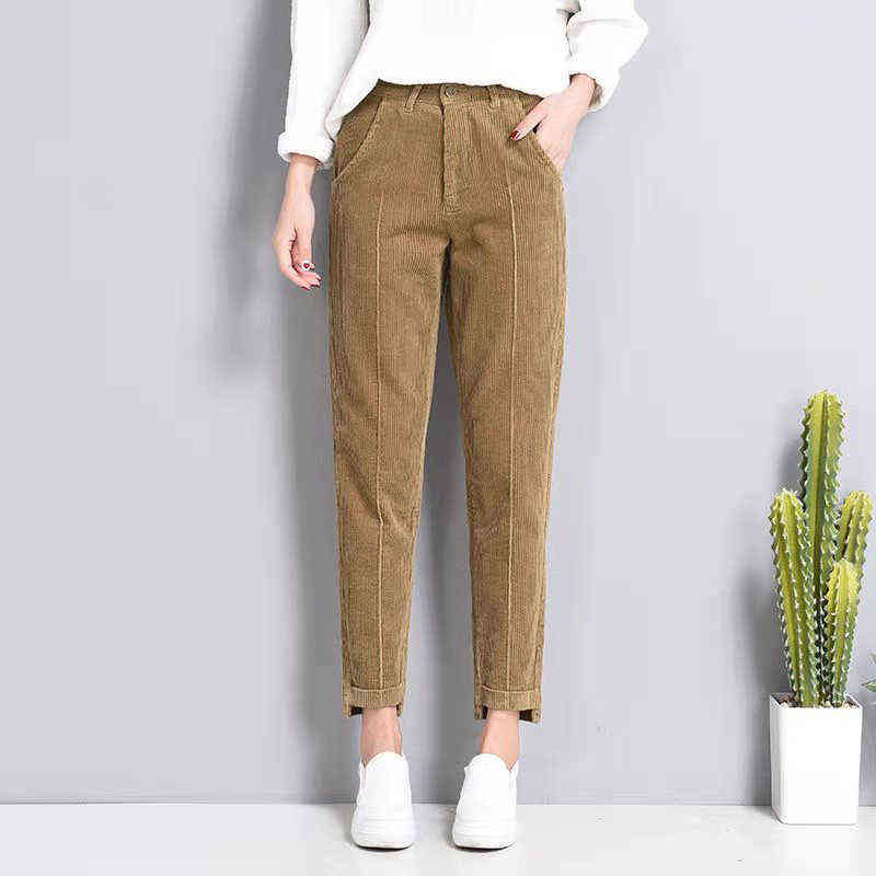High Quality Fashion Autumn Winter Women Corduroy Pants Straight Streetwear Trousers s Waist Female Student 211215