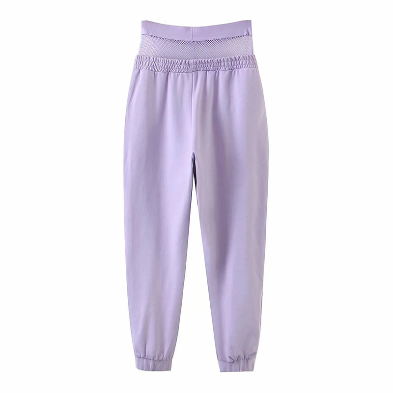 Sport Wear Mesh Patchwork Jogger Pants Women Fashion High Waist Long Sweatpants Ladies Letter Print Purple Trousers 210515