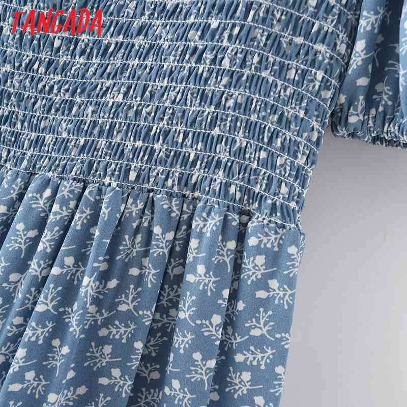 Women Flowers Pleated for Summer Short Sleeve Ladies Vintage Mini Dress Vestidos 3A37 210416