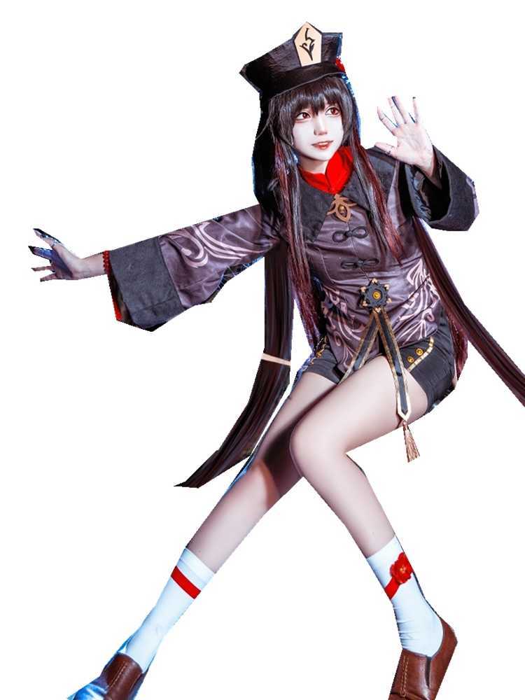 Hot Game Genshin Impact Hutao Cosplay Costume Uniform Hu Tao Cos hat Clothing Chinese Zombie Style Halloween Women Female Y0913