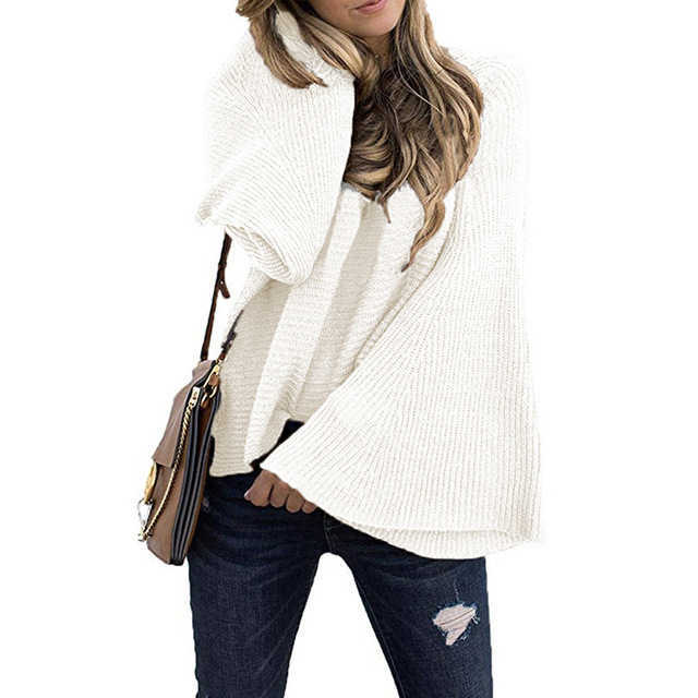 autumn women Big Flare sleeve pullover sweaters long-sleeved O-neck black sweater pull femme nouveaute jumper mujer 210604