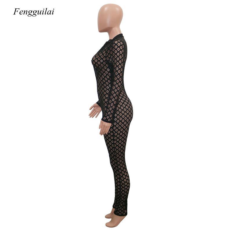 Streetwear White Black Rompers Womens Jumpsuit Female One Piece Outfits Long Sleeve Sexy Bodycon Ladies Women Women's Jumpsuits &