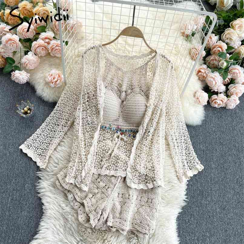 3 Pieces Set Women Vintage Hook Flower Hollow Out Knitting Elastic Waist Shorts Tank Tops and Jackets Summer Beach 210607, Apricot
3 Pieces Set Women Vintage Hook Flower Hollow Out Knitting Elastic Waist Shorts Tank Tops and Jackets Summer Beach 210607, Apricot