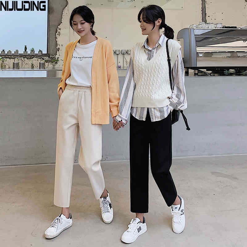 Woolen Harem Pants Women Winter Thickened Elastic High Waist Female Casual Wool Ankle-Length Plus Size 3XL 210514