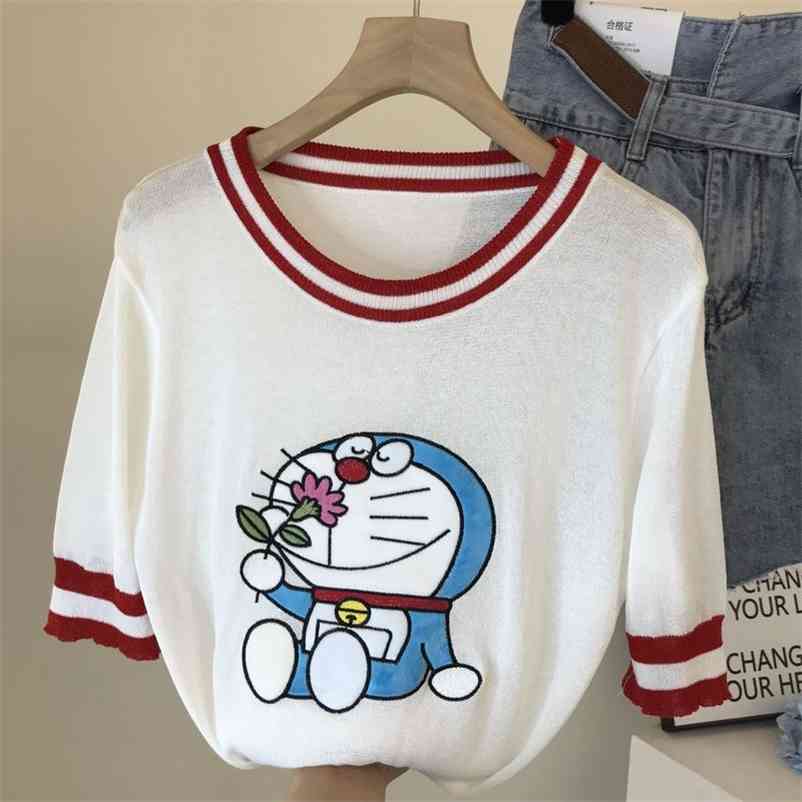 Cartoon sweet age-reducing short-sleeved T-shirt female summer ice silk knit top 210525, White
Cartoon sweet age-reducing short-sleeved T-shirt female summer ice silk knit top 210525, White