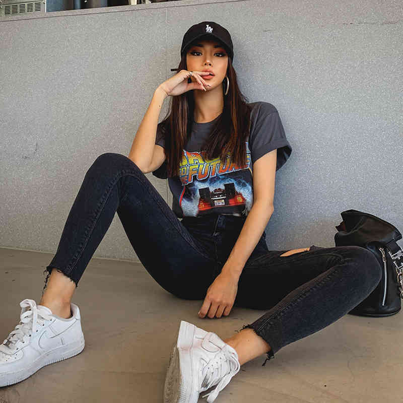 for Women Black Jeans High Waist Skinny Tassel Ripped Holes Female Pencil Denim Trousers Casual Pantalon 10401 210518