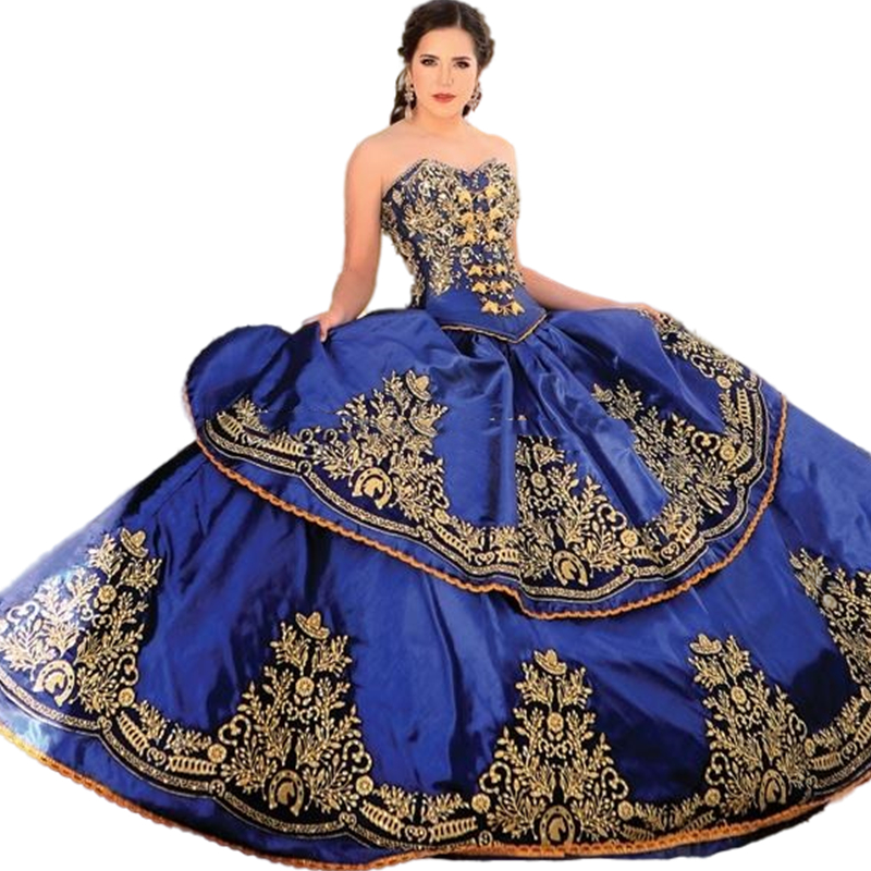 Vintage Gold Embroidery Quinceanera Dresses Sweetheart Strapless Formal Pageant Ball Gown For Girls 15 Years Vestidos De Anos robe Floor Length Birthd