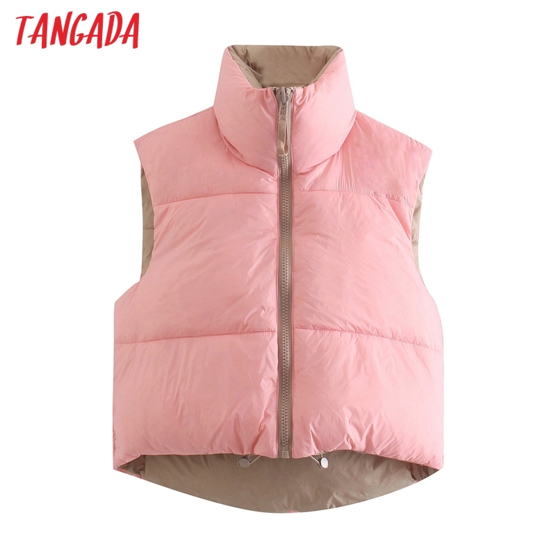 Women Double Side Wear Sleeveless Waistcoat Parkas Thick Zipper Pockets Female Warm Elegant QJ134 210416