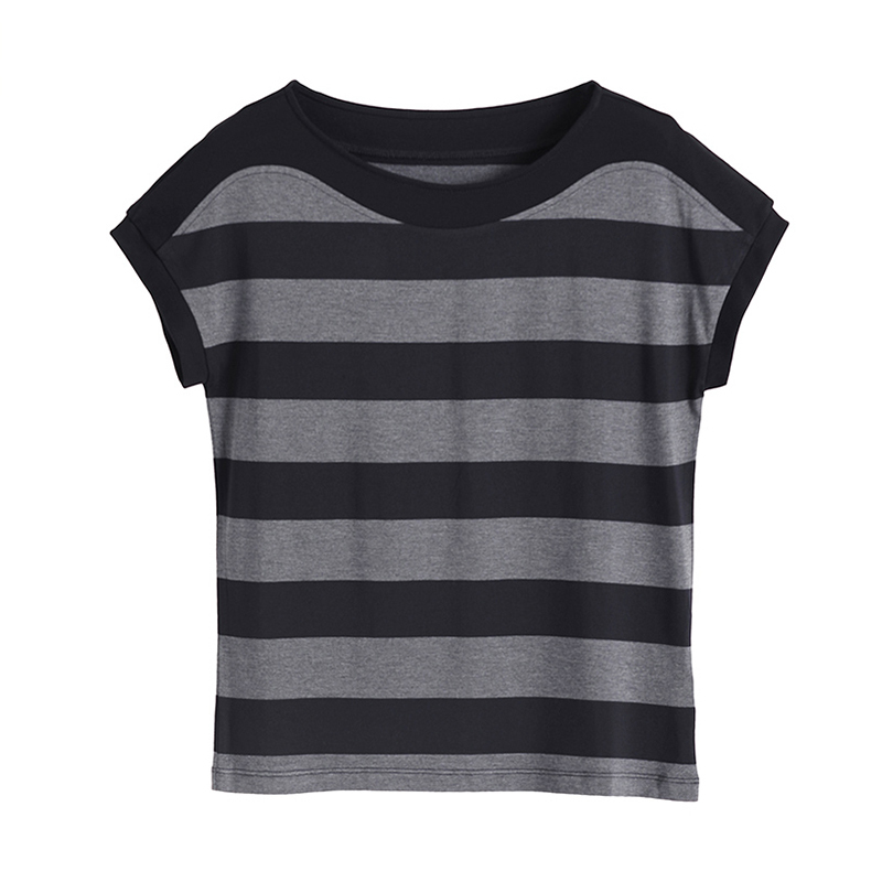 Cotton Black Striped Women Summer Loose T-Shirts Female Plus Size Short Sleeve Casual O-Neck Modal T Shirt Ladies Soft Tops 210406