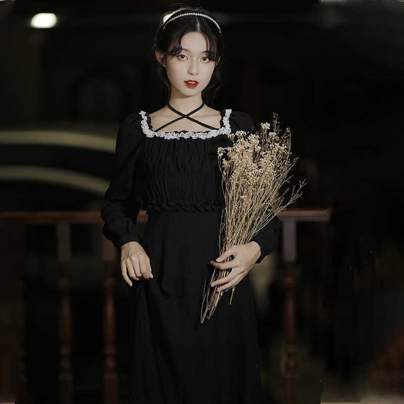 French Vintage Goth Dress Black Square Collar Women Long Sleeve Fairy Spring Ruffle Designer Lady Japanese Sexy 210604, Black gothic dress
French Vintage Goth Dress Black Square Collar Women Long Sleeve Fairy Spring Ruffle Designer Lady Japanese Sexy 210604, Black gothic dress
