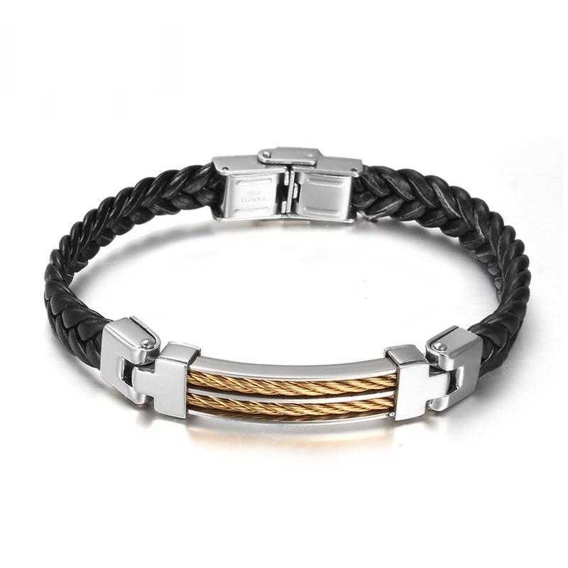Fashion Black Leather Bracelets Men Jewelry Stainless Steel Wire s Punk Male Bangle Gift
Fashion Black Leather Bracelets Men Jewelry Stainless Steel Wire s Punk Male Bangle Gift