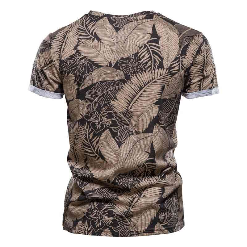 AIOPESON Summer Leaf Printed T Shirts Men O-neck 100% Cotton Short-sleeved Men's T-Shirt Summer Male Tops Tee Shirts 210623