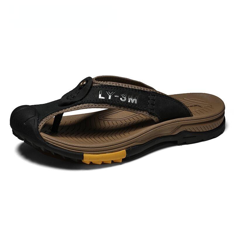 

Slippers 2021 Summer Genuine Leather Men's Outdoor Beach Men Flip Flops Fashion Wading Sandals Brand Casual Shoes, Dark brown
