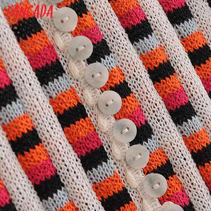 Summer Women French Style Plaid Knit Strap Ladies Midi Dress Vestidos 3H178 210416