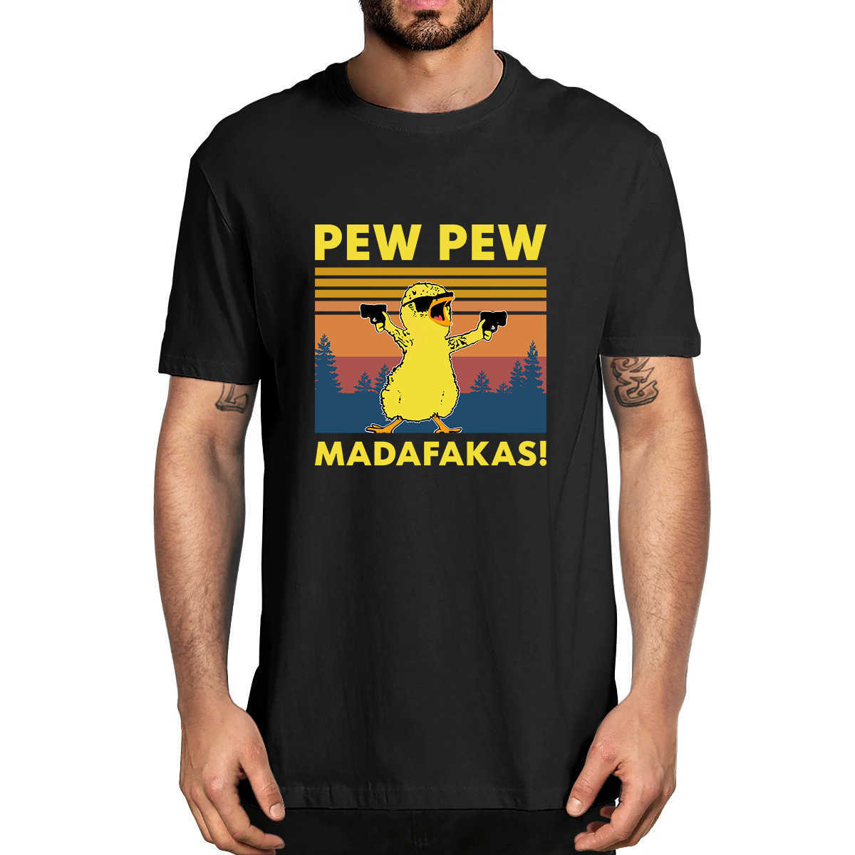 Funny Chicken Pew Madafakas Gangster Meme T-Shirt Vintage Men Cotton Tee Top 210629