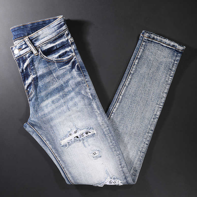 Street Style Fashion Men Jeans Retro Light Blue Elastic Slim Fit Ripped Patch Designer Hip Hop Denim Punk Pencil Pants
Street Style Fashion Men Jeans Retro Light Blue Elastic Slim Fit Ripped Patch Designer Hip Hop Denim Punk Pencil Pants