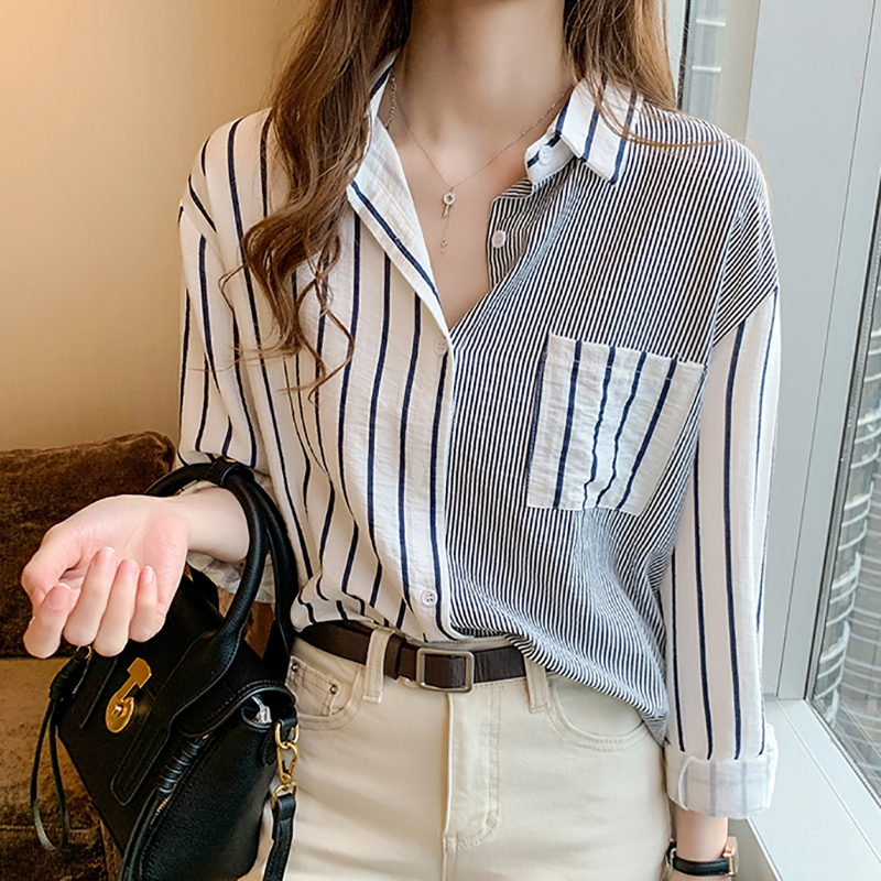 Shintimes Striped Casual Pockets Long Sleeve Shirt Women Cotton Blouse Ladies Clothes 2021 Button Womens Tops Chemisier Femme, Blue stripe
Shintimes Striped Casual Pockets Long Sleeve Shirt Women Cotton Blouse Ladies Clothes 2021 Button Womens Tops Chemisier Femme, Blue stripe