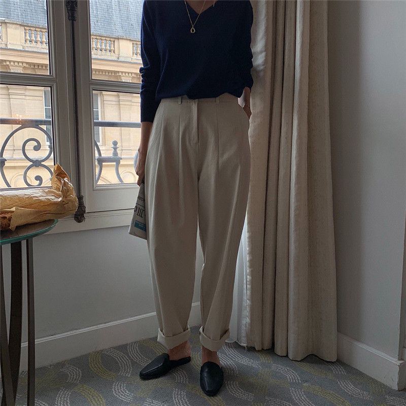 Elegant Formal Casual High Waist Cotton Thick Harem Pants Women Bottoms Plus Size OL Solid Fashion Suit Trousers 210421