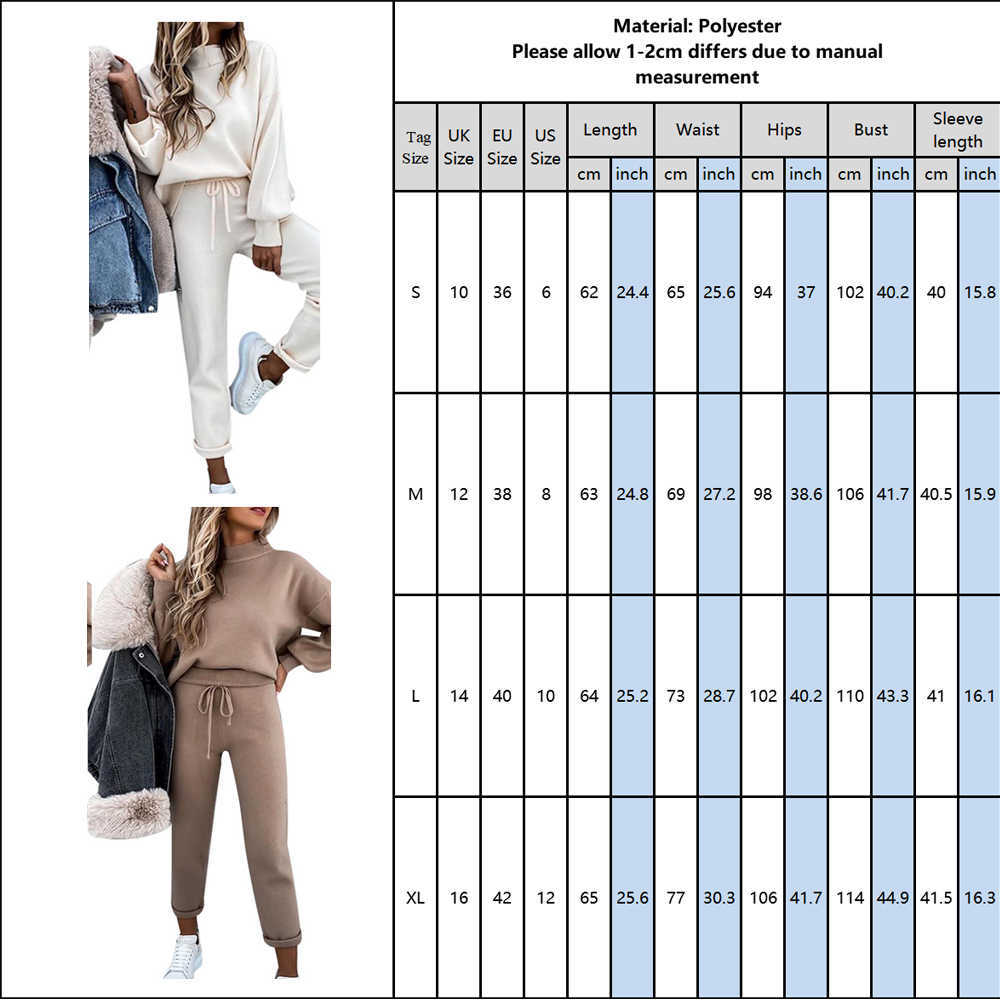 Tracksuit Women Autumn Winter Solid Color Clothing Set Fashion Turtleneck Warm Sweatshirt and Lace-up Pants Two Piece Set D30 Y0625