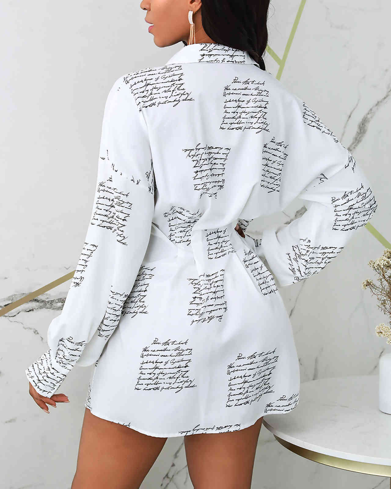 Spring Summer Letter Print Shirt Dress Casual Femme Tight Waist Dress Office Ladies Long Sleeve Outfits Ladies New Vestido 210415