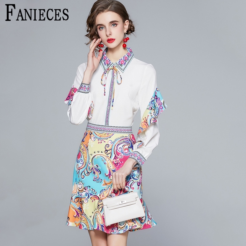 Runway Two Piece Short Set for Women Long Sleeve Floral Print Blouse Shirt Tops + Mini Skirt Office Lady Clothes 210520, White
Runway Two Piece Short Set for Women Long Sleeve Floral Print Blouse Shirt Tops + Mini Skirt Office Lady Clothes 210520, White