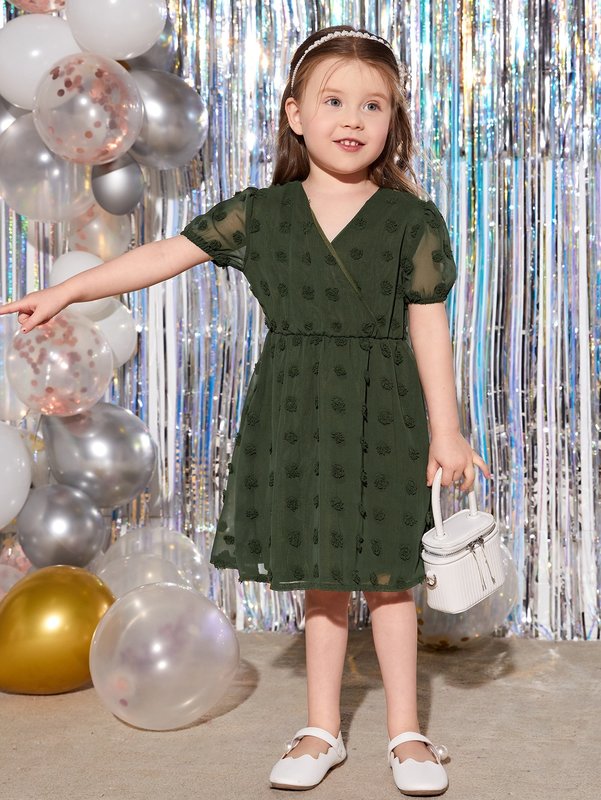 Toddler Girls Swiss Dot Puff Sleeve Dress SHE