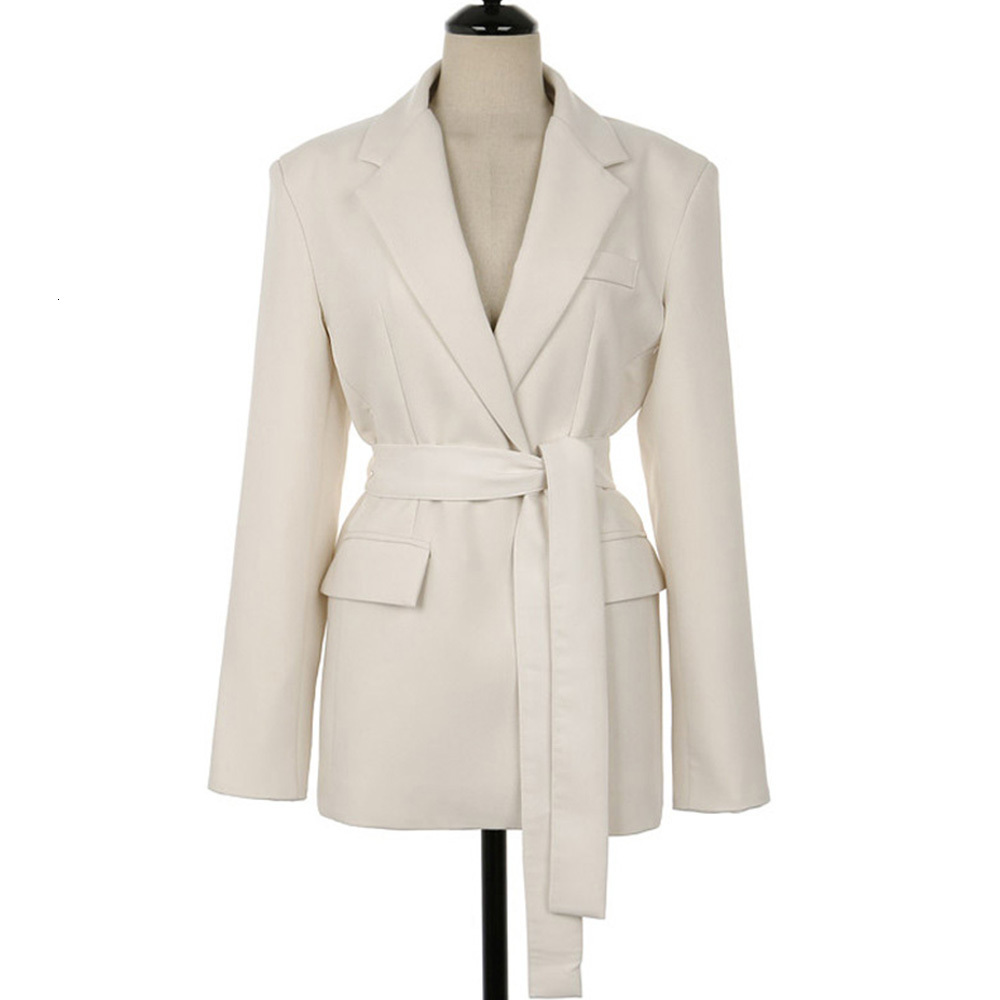 Women Korean Elegant Suit Office Blazer Ladies Lace up Notched Formal Outwear Winter Jackets Casual Mid Coat Tops 210428