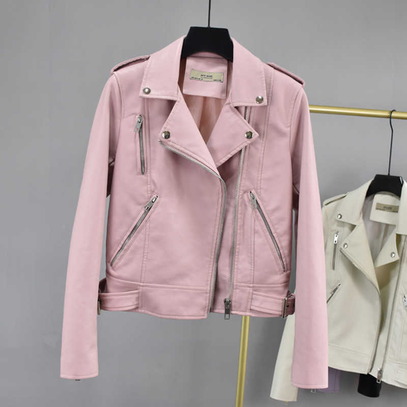 LY VAREY LIN Autumn Faux Leather Jackets Women Turn Down Collar Rivet Zippers Epaulet Pockets Moto Biker PU Streetwear 210526