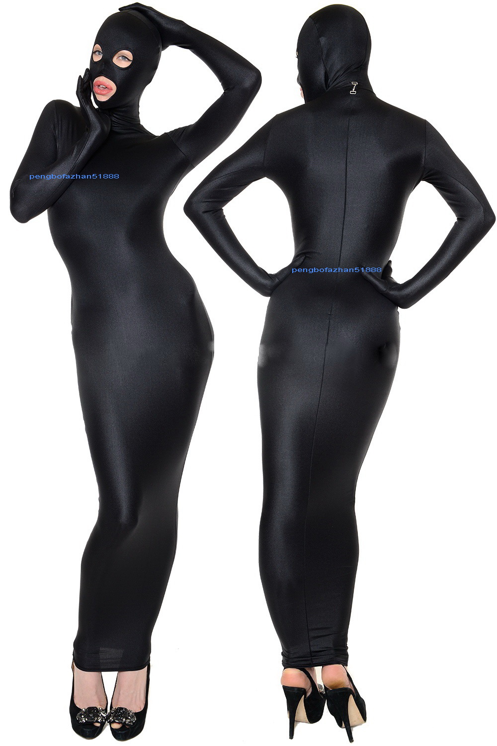 Black Lycra Spandex Women's Wrap Dress Costumes Unisex Outfit Sexy Women Dresses Tight Skirt Body Bags Costume With Open Eyes/Mouth Halloween Party Cosplay Suit P022
Black Lycra Spandex Women's Wrap Dress Costumes Unisex Outfit Sexy Women Dresses Tight Skirt Body Bags Costume With Open Eyes/Mouth Halloween Party Cosplay Suit P022