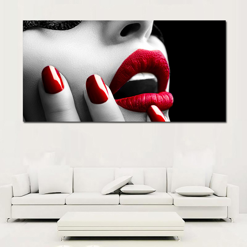 Modern Wall Canvas Poster Prints Sexy Women Red Lips and Nails Canvas Wall Painting Pictures Home Decor Unframed