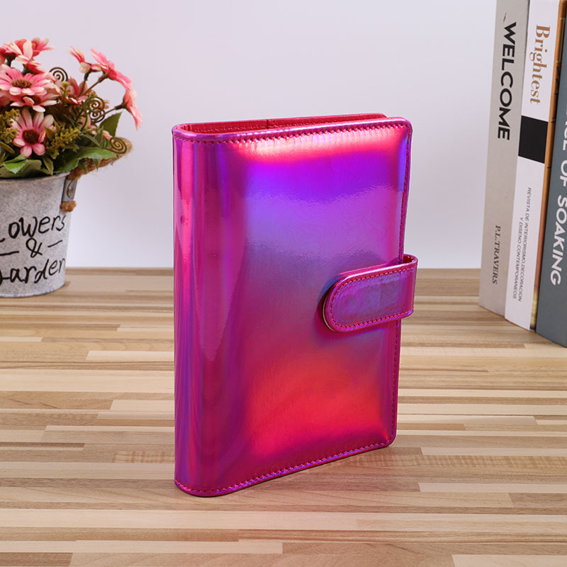 A6 Holographic Notebook Binder notepads PU Leather Refillable 6 Ring Binders for Filler Paper with Magnetic Buckle Closure can custom DIY