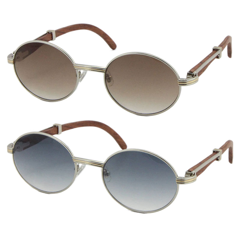 Wholesale Gold Vintage Wood Sunglasses Fashion Metal frames real Wooden For men 7550178 oval Size57 or 55 high quality lenses Dia Cat Glasses