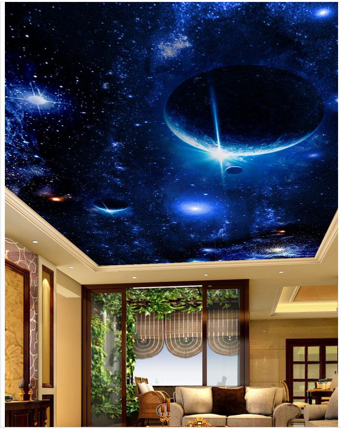 Fantasy starry sky planet mural ceiling 3d murals wallpaper for living room ceilings