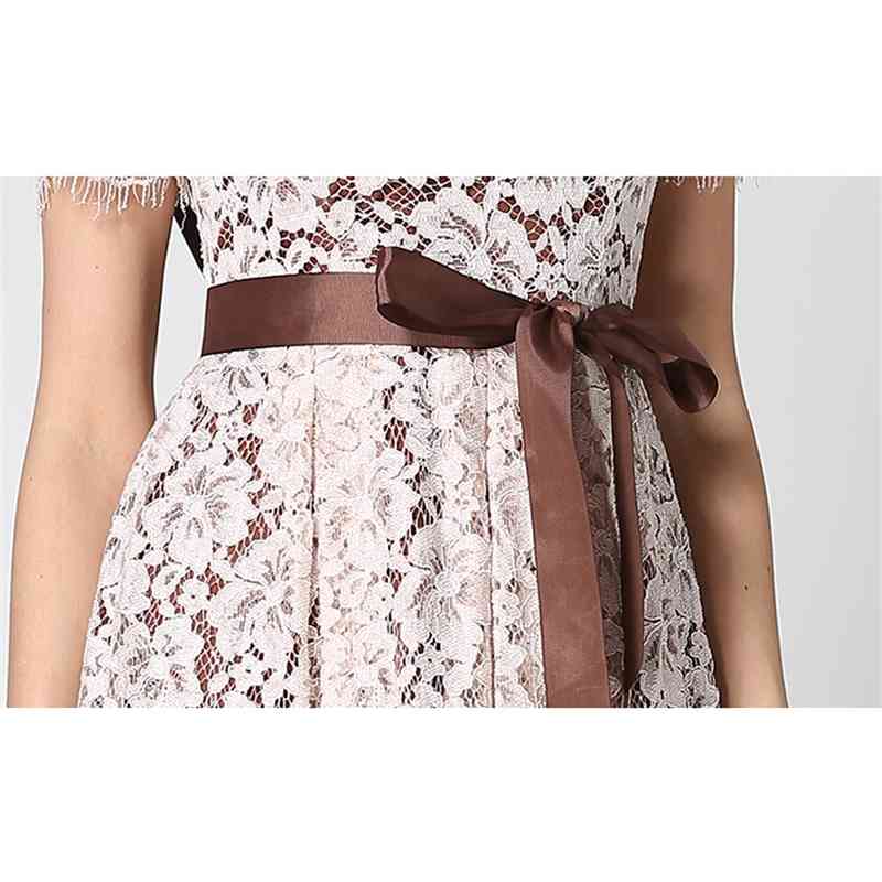 European Fashion Summer Runway Dress Women's Vintage Elegant Short Sleeves Pleated Sexy Backless Lace Dresses 210520