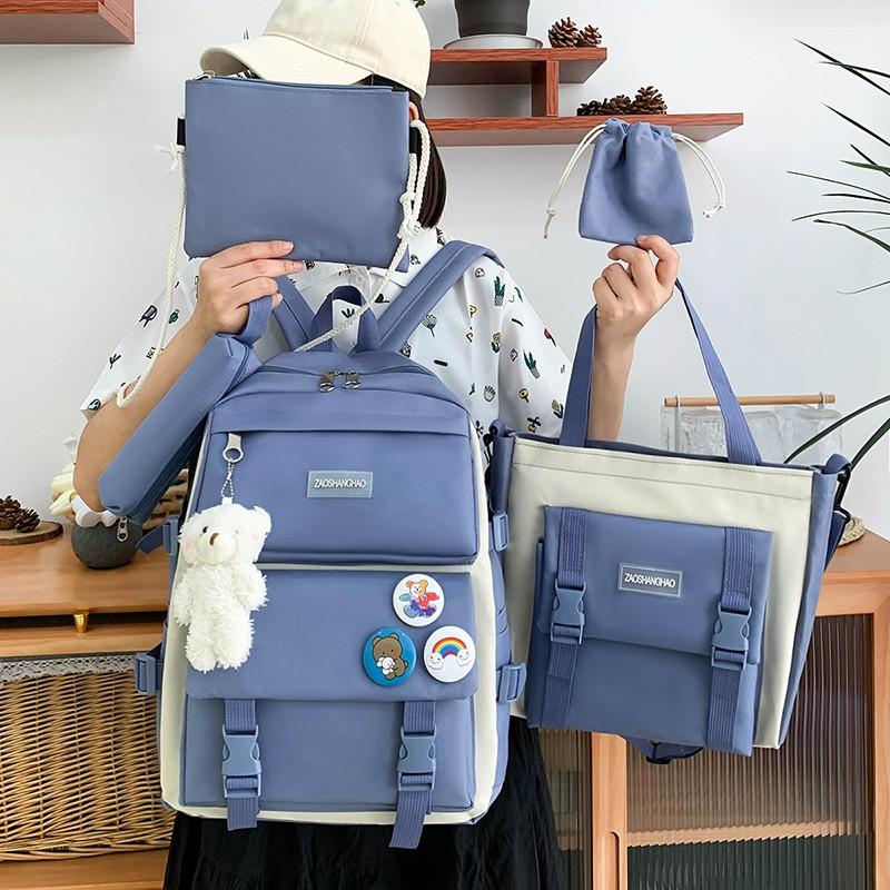 School Bags 5pcs Set Student Leisure Light Travel Cute Women Backpack Canvas Large-capacity One-shoulder Girls, Black
School Bags 5pcs Set Student Leisure Light Travel Cute Women Backpack Canvas Large-capacity One-shoulder Girls, Black