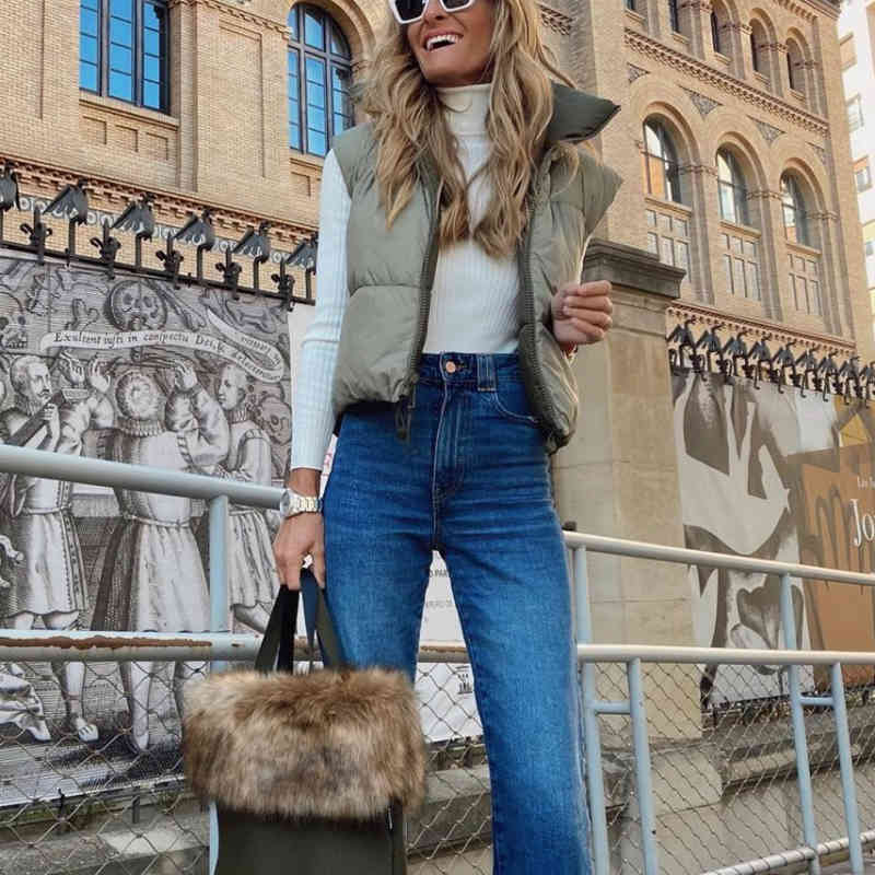 Casual Woman Green Stand Collar Short Down Vest Spring Fashion Ladies Light Soft Outwear Female Streetwear Tank Coats 210515