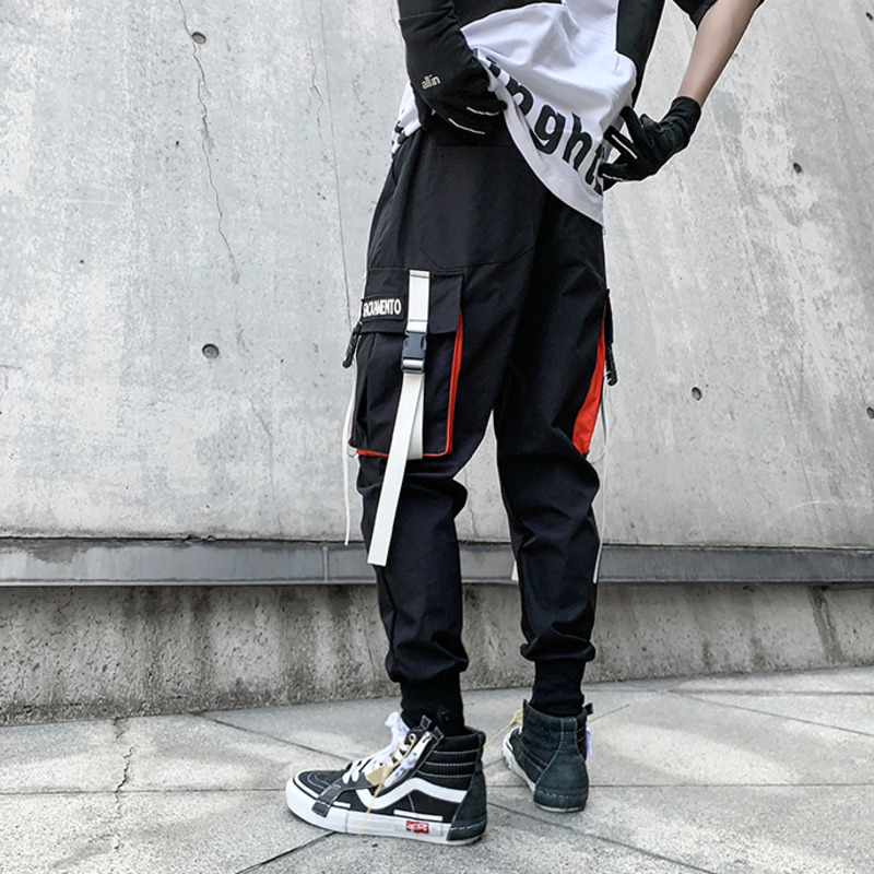 IEFB Men's Casual Pants Functional Style Elastic Waist Workwear Black Streetwear Fashion Trousers Spring Summer 9Y6640 210524