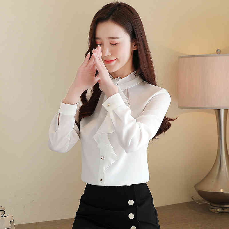 Autumn Plus Size Long Sleeve White Shirt Ruffles Business Wear Chiffon Blouse Women Korean Slim Blouses 10851 210518