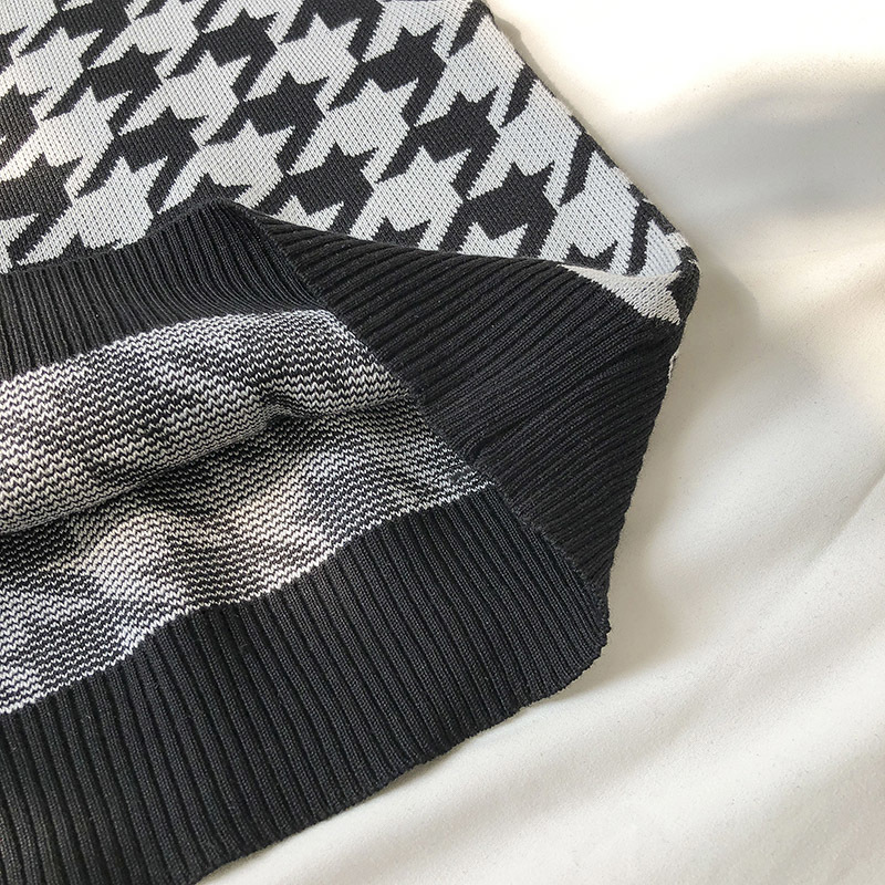 Autumn Houndstooth Knit Vest Women's Loose Korean Outdoor Knitted Waistcoat High Street Sleeveless oversized sweater 210508