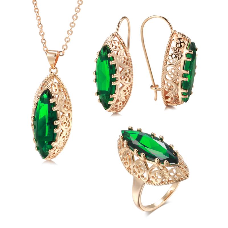 Earrings & Necklace Kinel 585 Rose Gold Ethnic Bride Ring Set Green Rhombus Natural Zircon Hollow Flower Vintage Jewelry Sets, As pic
Earrings & Necklace Kinel 585 Rose Gold Ethnic Bride Ring Set Green Rhombus Natural Zircon Hollow Flower Vintage Jewelry Sets, As pic