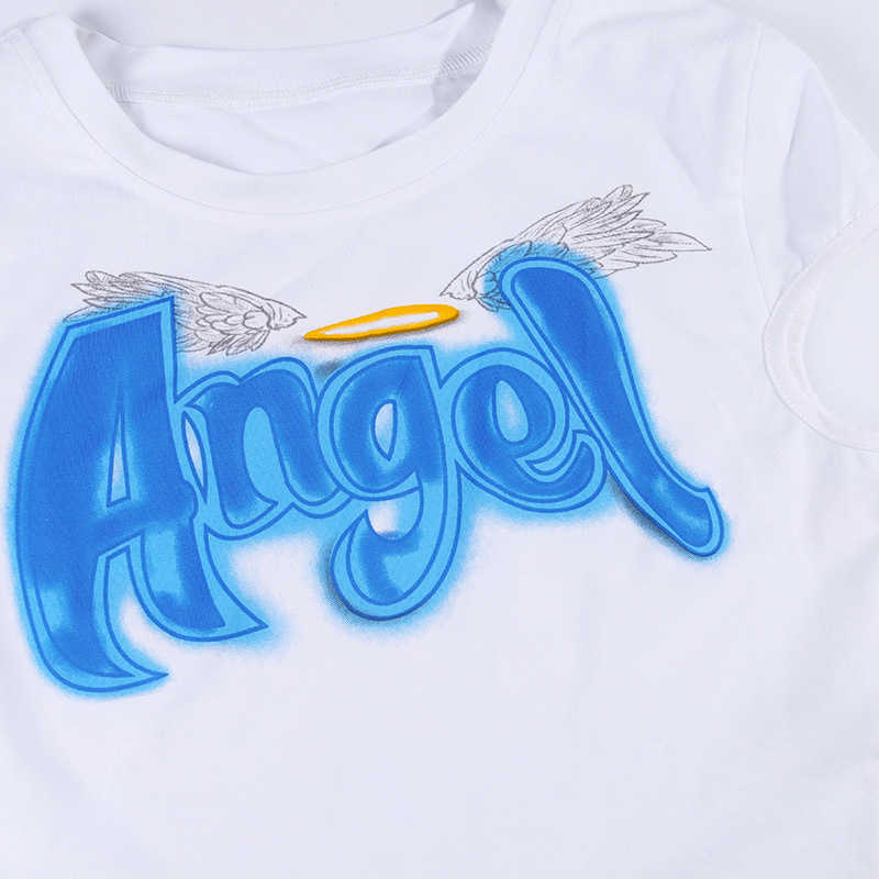 Yedinas Sexy Crop Top Women Summer Angel Letter Graphic Y2k Aesthetic ped Tee Shirt Ladies Baddie Egirl Cute 210527