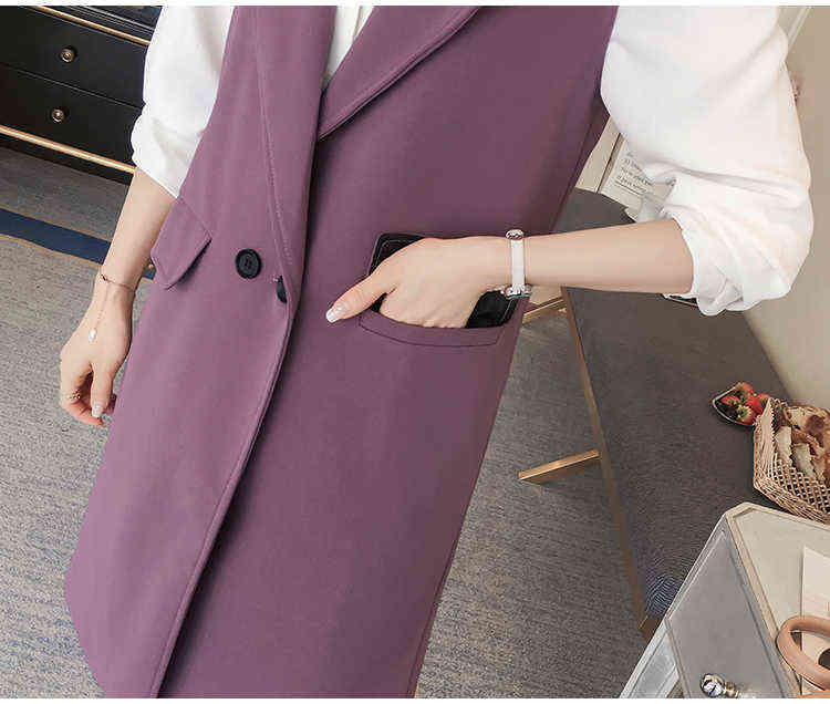 Spring Elegant Purple Women's Vest Office Lady Korean Long Sleeveless Jacket Fashion Slim Black Female Coat Veste Femme 211120