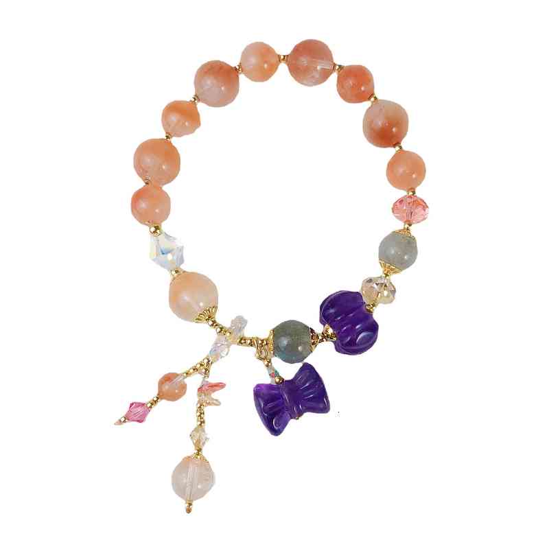 Red Rabbit Hair Amethyst Grey Moonlight Austrian Crystal 925 Silver Ear Hook Set