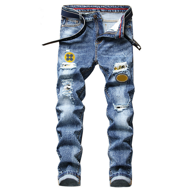 Badge Rips Stretch Designer Men's Jeans Distressed Ripped Biker Slim Fit Washed Motorcycle Denim Hip Hop Fashion Men Pants, Blue
Badge Rips Stretch Designer Men's Jeans Distressed Ripped Biker Slim Fit Washed Motorcycle Denim Hip Hop Fashion Men Pants, Blue